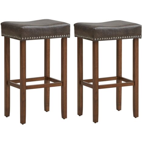 Set of 2 Bar Stools Upholstered Counter Height Saddle Stools PU Leather 74cm