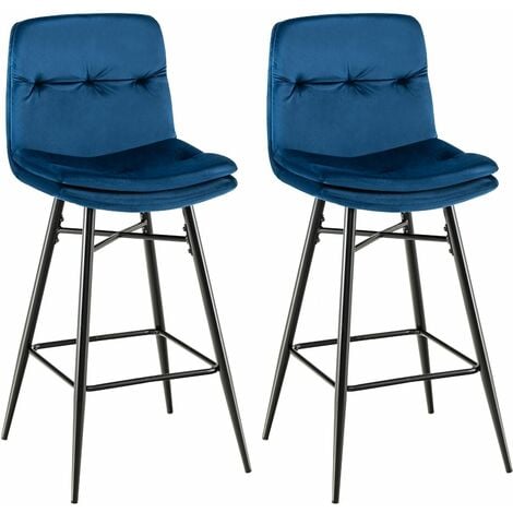Set of 2 Bar Stools Velvet Counter Height Chair Upholstered High Dining Chairs