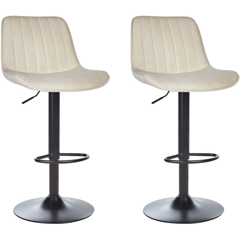 Beliani - Set Of 2 Bar Stools Velvet Steel Black Leg Armless Dining Room Seating Light Beige Dubrovnik
