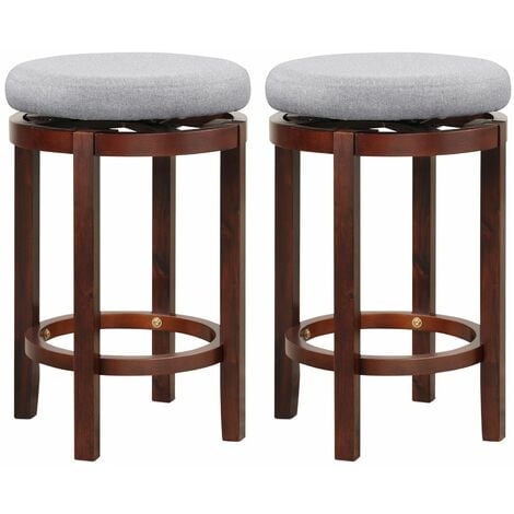 Set of 2 Bar Stools Wooden Counter Height Chair 360° Swivel Kitchen Padded Seat