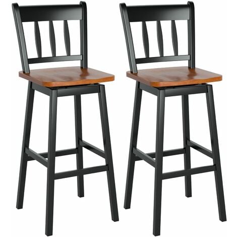 Set of 2 Bar Stools Wooden Counter Height Chair Pub Dining Chairs 360 °Swiveling