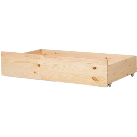 Set of 2 Bed Storage Drawers Pine Wood RUMILLY Light Brown