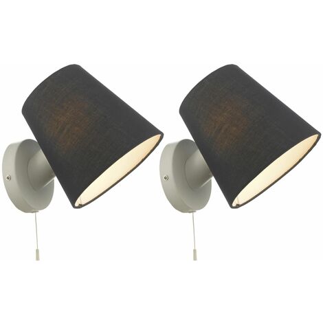 main image of "Set of 2 Beula White with Navy Shade Pull Cord Wall Lights"
