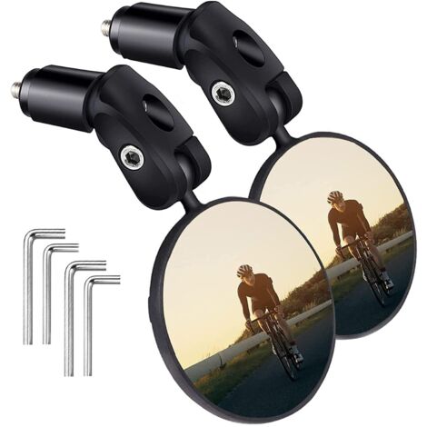 Set of 2 bicycle mirrors, glass/silicone, 360° adjustable, black