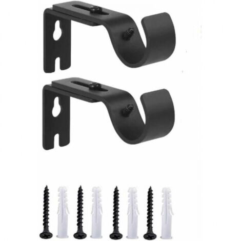Set of 2 Black Adjustable Curtain Rod Wall Brackets Heavy Duty Metal