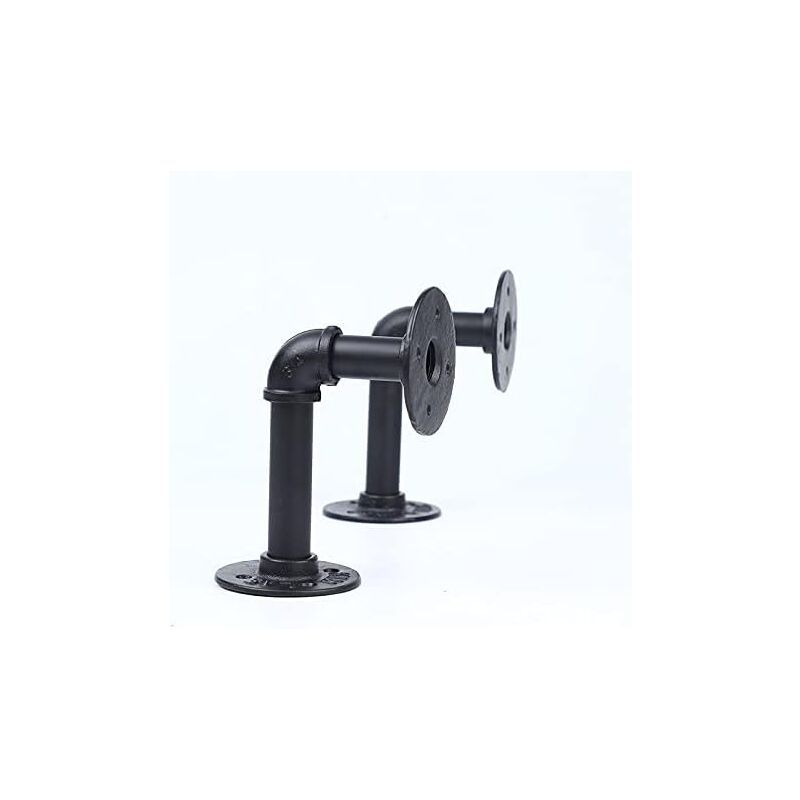 ZVD - Set of 2 Black Iron Industrial Tube Shelf Brackets for Custom Wood Shelf, Metal Wall Mount and Antique Tube Hardware
