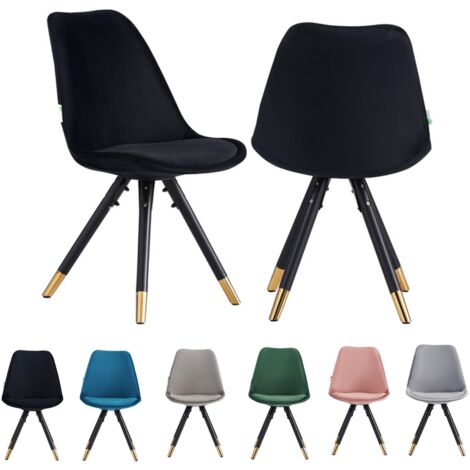 Set of 2 Black Sofia Ergonomic Modern Dining Chairs Upholstered in Velvet, Metal Legs with Gold End Tips