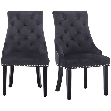 Set of 2 Black Velvet Dining Chairs