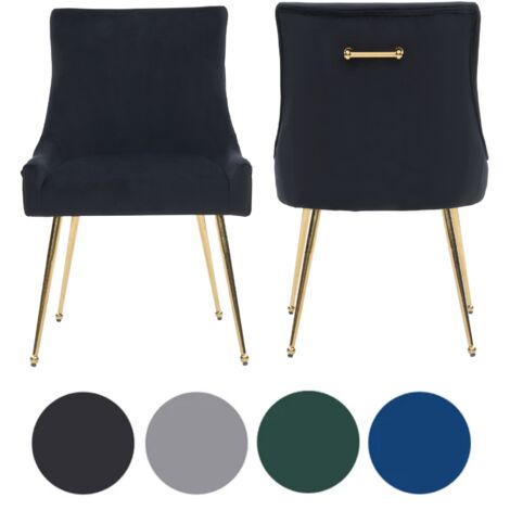 Set of 2 Black Viviana Velvet Dining Chairs with Gold Legs and Ring Handle - Modern Upholstered Accent Chair