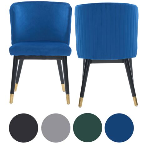 Set of 2 Blue Sofina Modern Velvet Dining Chairs with Tufted Back - Wooden Frame & Gold-Tipped Rubberwood Legs