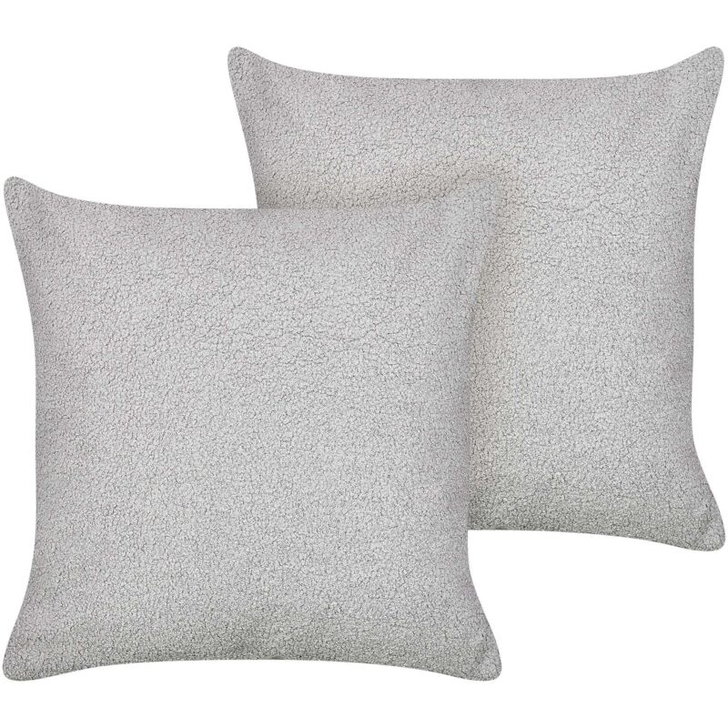 Beliani - Set Of 2 Boucle Scatter Cushions With Filling Removable Cover Decorative 45 X 45 Cm Grey Leuzea