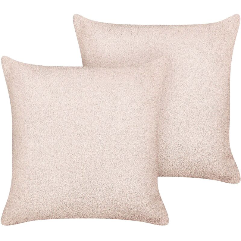 Beliani - Set Of 2 Boucle Scatter Cushions With Filling Removable Cover Decorative 45 X 45 Cm Pink Leuzea