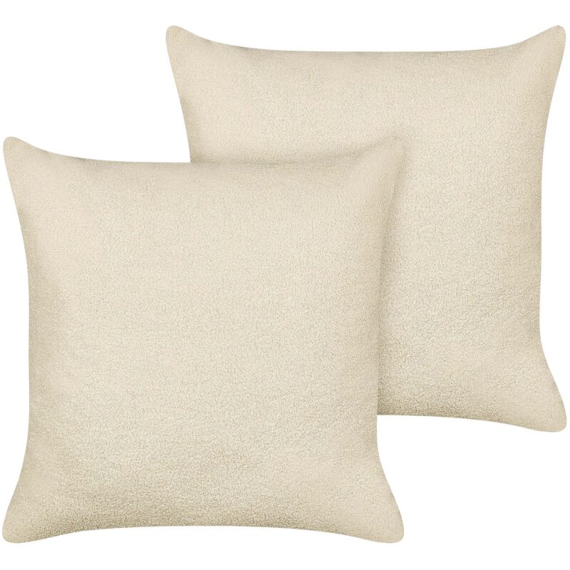 Beliani - Set Of 2 Boucle Scatter Cushions With Filling Removable Cover Decorative 60 X 60 Cm Beige Leuzea