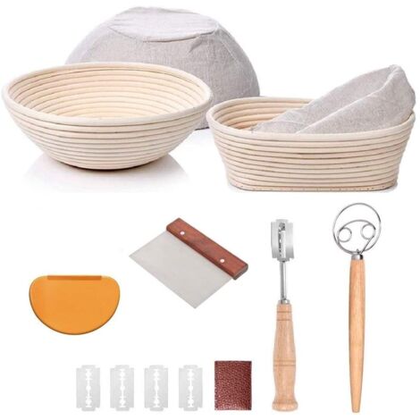 Set Of 2 Bread Baskets Banneton Dough Scraper Whisk Liners