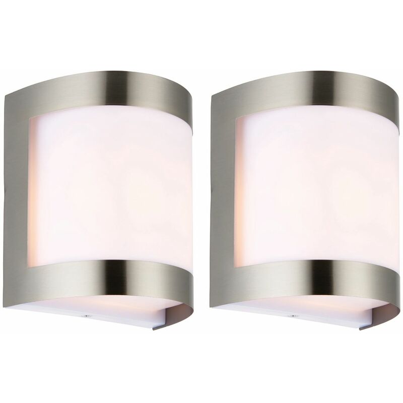 Set of 2 Brushed Chrome Outdoor Wall Lights
