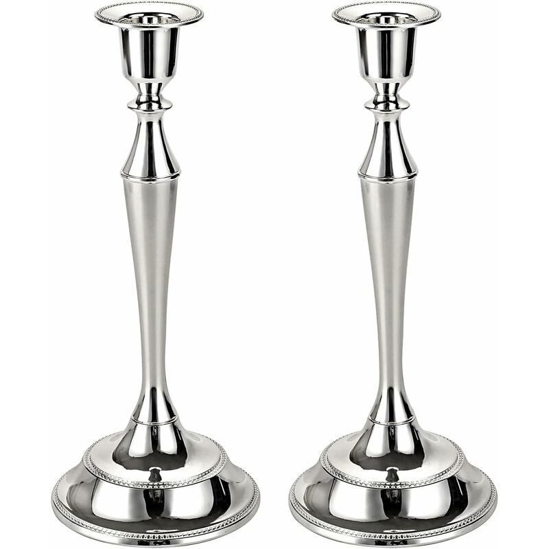 Image of Set of 2 Candle Holders Metal Candle Holder Tapered Pillar Candle Holders Set, Elegant Candelabra Candle Stands for Wedding Party Dining Table