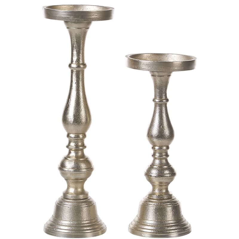 Set of 2 Candlesticks Gold Aluminum Candle Holders Elegant Shape Bodri