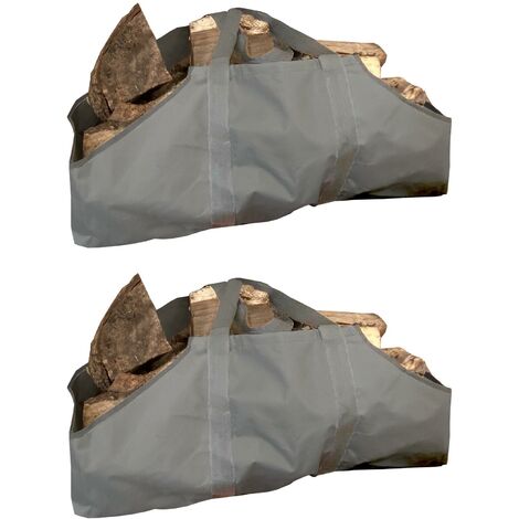Set of 2 Canvas Log Carrier Firewood Bags in French Grey