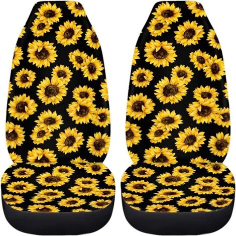 Set of 2 car front seat covers - Abstract pattern - Black sunflower - Universal fit
