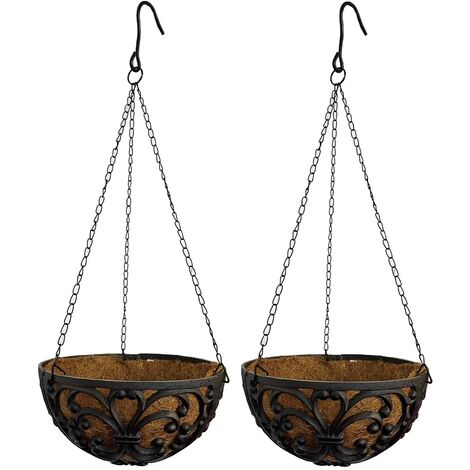Set of 2 Cast Iron Garden Hanging Basket Planters (25.5cm)