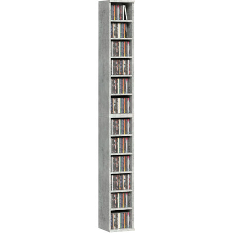 Set of 2 CD Media Display Shelf Unit Tower Rack with Adjustable Shelves, Cement Grey