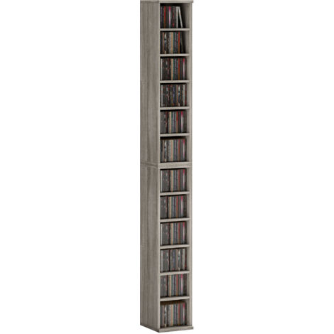 Set of 2 CD Media Display Shelf Unit Tower Rack with Adjustable Shelves, Mocha Wood Effect