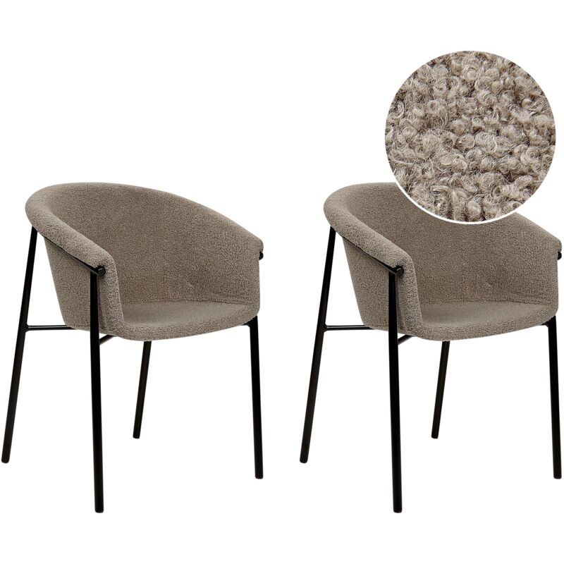 Beliani - Set Of 2 Chairs Boucle Upholstery Modern Design Dining Room Seating Taupe Beige Ames