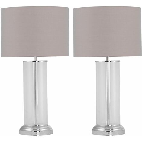 Set of 2 Chelmsford - 53cm Column Touch Lamps with Grey Shade
