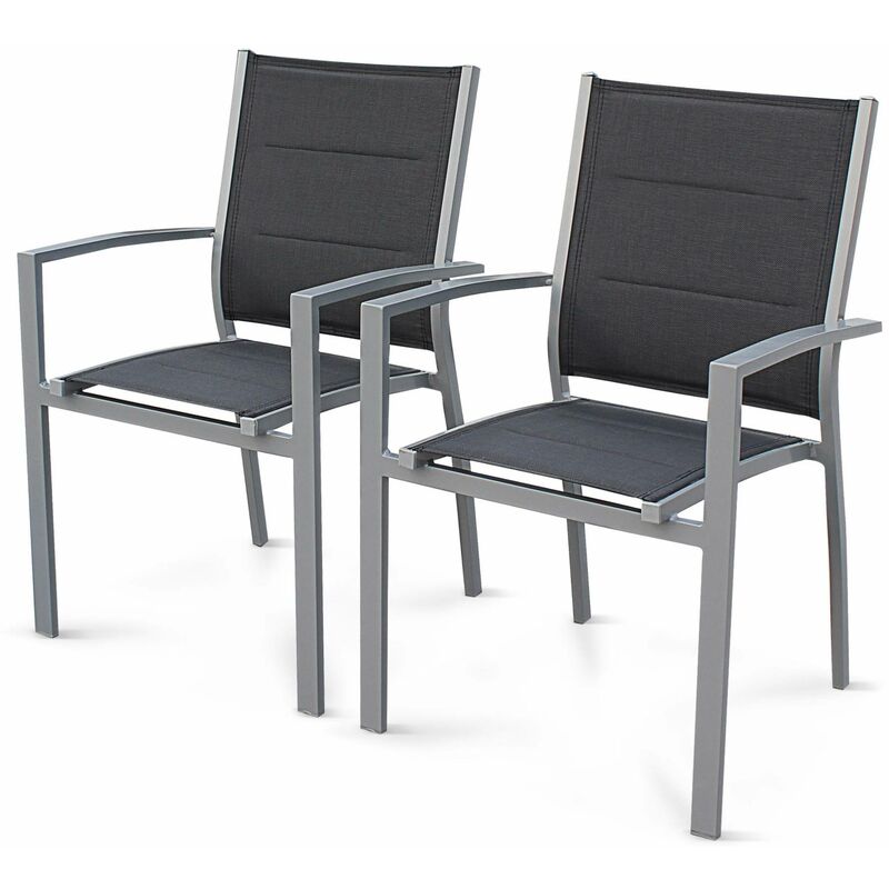 Sweeek - Pair Of Stackable Aluminium Garden Armchairs, Chicago, Grey, 57x57x89.5 Cm