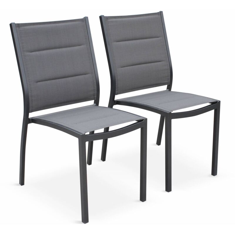 Sweeek - Pair Of Stackable Aluminium Garden Chairs, Chicago, Anthracite, 47x57x89.5 Cm