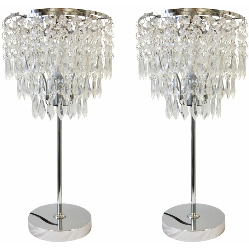 Set of 2 Chrome and Acrylic Crystal Jewelled Table Lamps