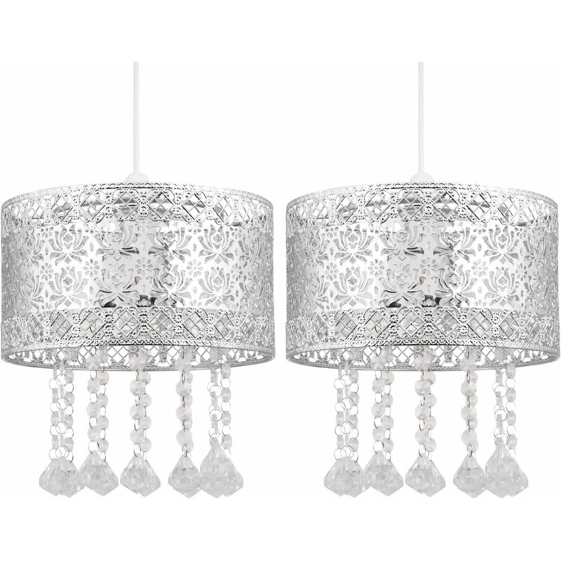Set of 2 Chrome Cut Out Jewelled Easy Fit Light Shades