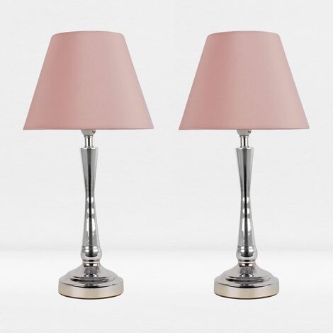main image of "Chrome Plated Bedside Table Light with Coloured Fabric Shades Varied"