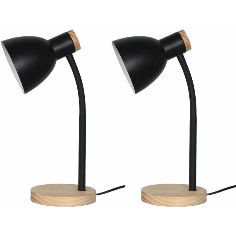 set of 2 clark - natural wood with black table or bedside lamps - black with wood detail