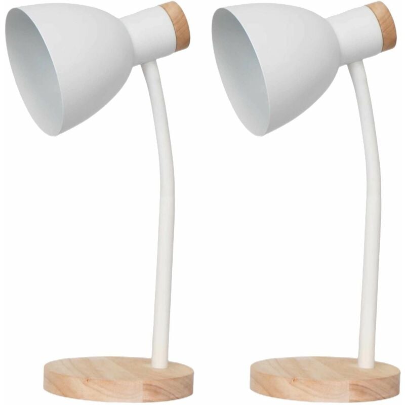 set of 2 clark - natural wood with white table or bedside lamps - white with wood detail