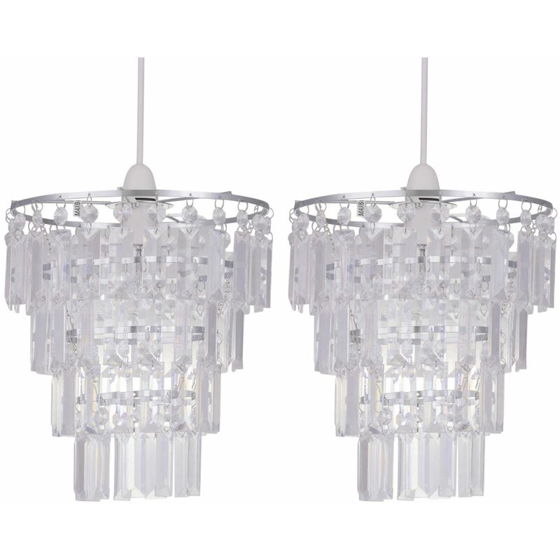 First Choice Lighting - Set of 2 Clear Acrylic 4 Tier Easy Fit Light Shades
