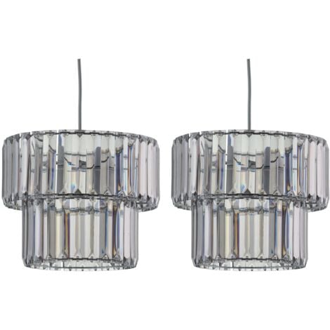 FIRST CHOICE LIGHTING Set of 2 Clint - Smoked Acrylic Crystal Two Tier Easy Fit Pendant Shades