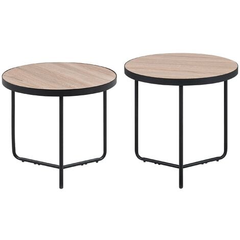 main image of "Set of 2 Coffee Tables Light Wood Top Black Metal Legs Melody Small and Medium"