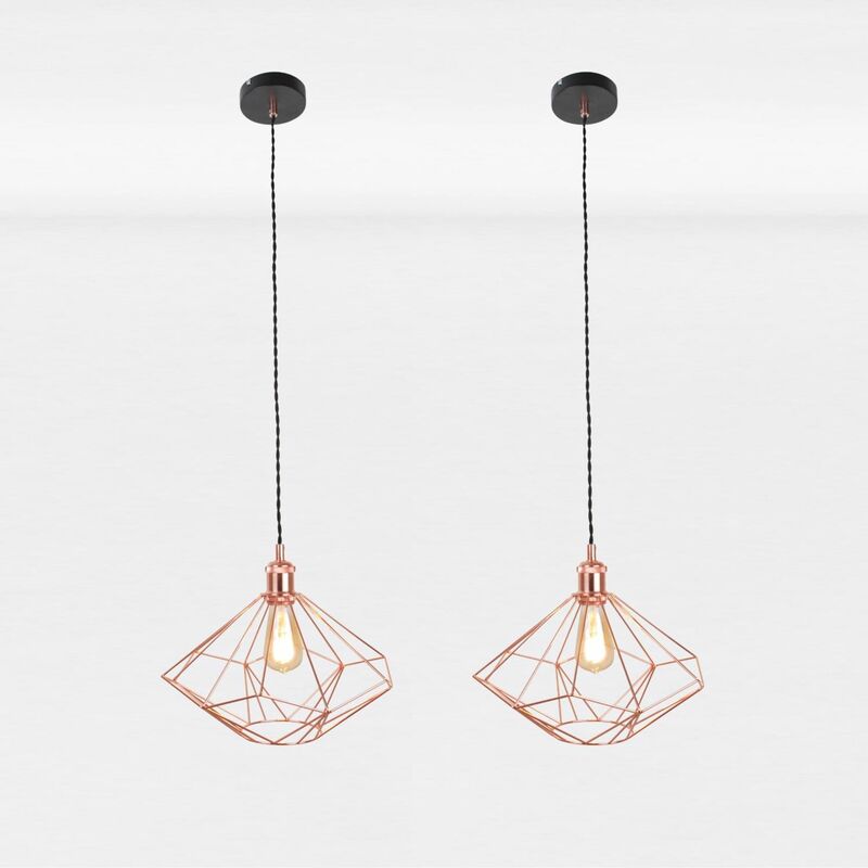 Set of 2 Copper Geometric Pendant Light Fittings