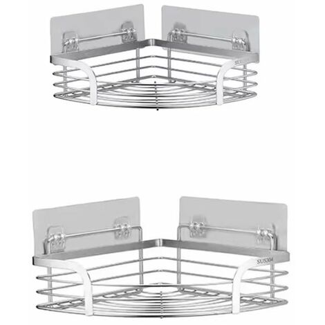 main image of "Set of 2 Corner Shower Shelf without Drilling Bathroom Shelf Adhesive Stainless Steel Triangle Basket Storage for Shampoo Soap with Hooks （Large + Small）"