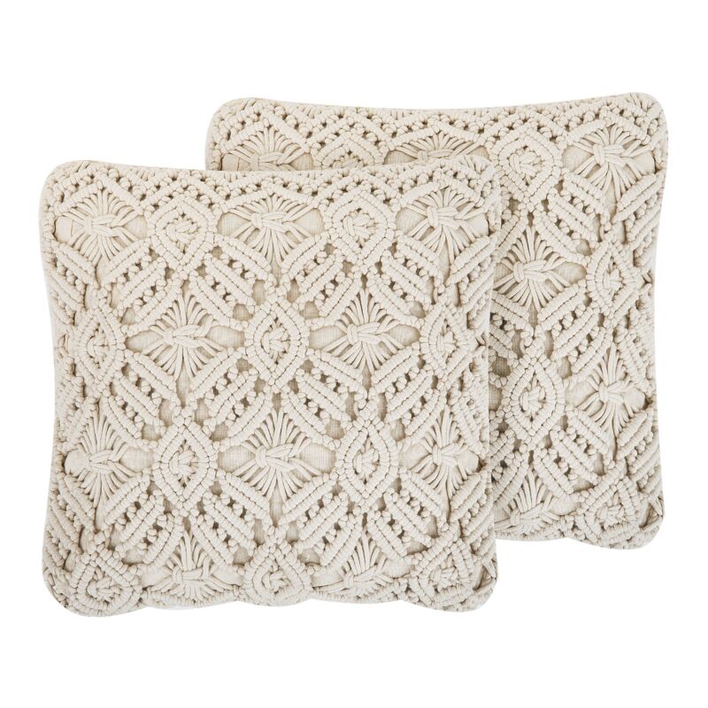 Beliani Decorative Cushion Beige Cotton Macramé 50 X 50 Cm Rope Boho Retro Decor Accessories Esenkoy