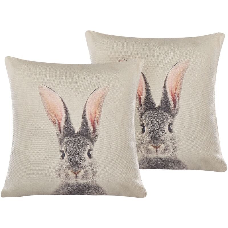 Set Of 2 Cotton Scatter Cushions Throw Pillows 45X45cm Animal Theme Grey Quercus - Grey
