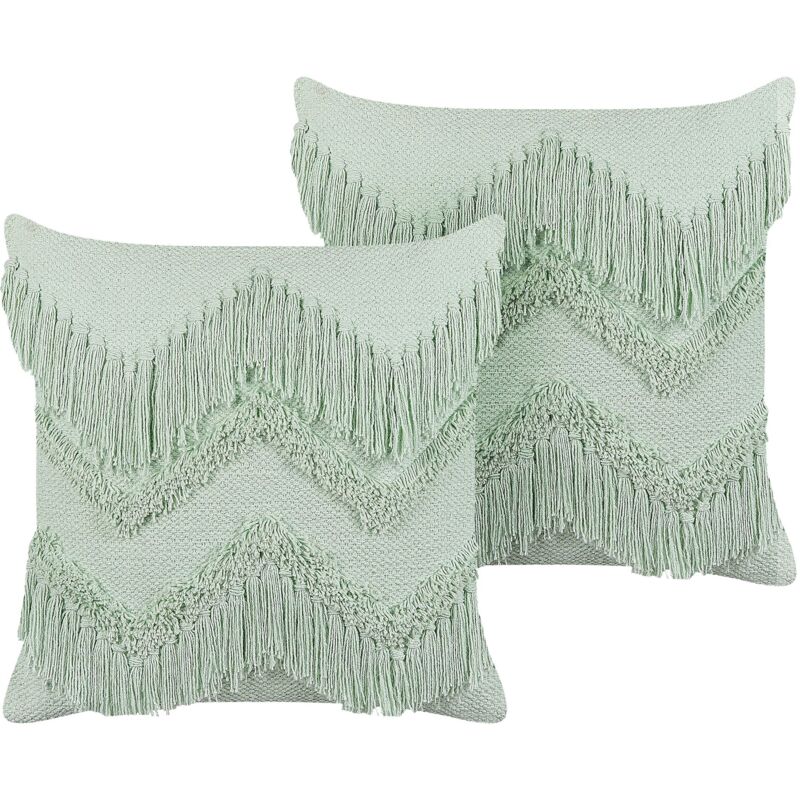 Beliani Set Of 2 Decorative Cushions Bacopa Cotton 45 X 45 Cm Green Chevron Pattern