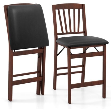 Set of 2 Counter Height Chairs Folding Kitchen Island Stool-Brown