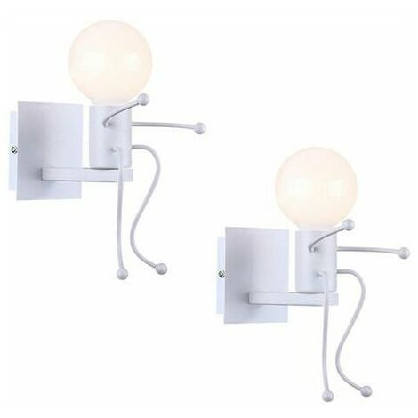 Set of 2 Creative Hug Humanoid Wall Lights for Kids Room Bedroom Hallway Restaurant Kitchen White