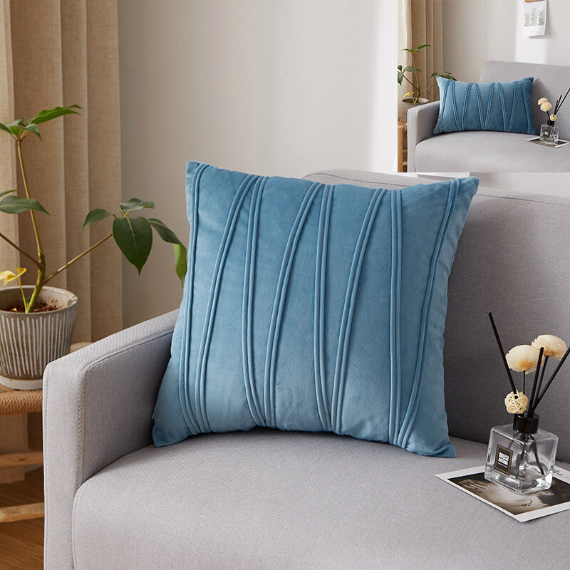 Groofoo - Set Of 2 Cushion Cover Three-Dimensional Geometric Stripes Velvet Decorative Pillow Case Home Living Room Sofa Bedroom (30X50cm, Light Blue)