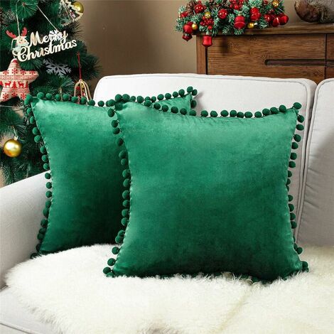 Set of 2 Cushion Covers Bedroom Decoration Soft Square Velvet Solid Color Sofa Covers with Modern Balloons for Living Room, 40x40cm, Turquoise Green