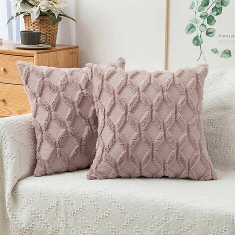 Set of 2 Cushion Covers Soft Plush Decorative Pillow Case for Living Room Bedroom Sofa 50x50 cm Dark Pink