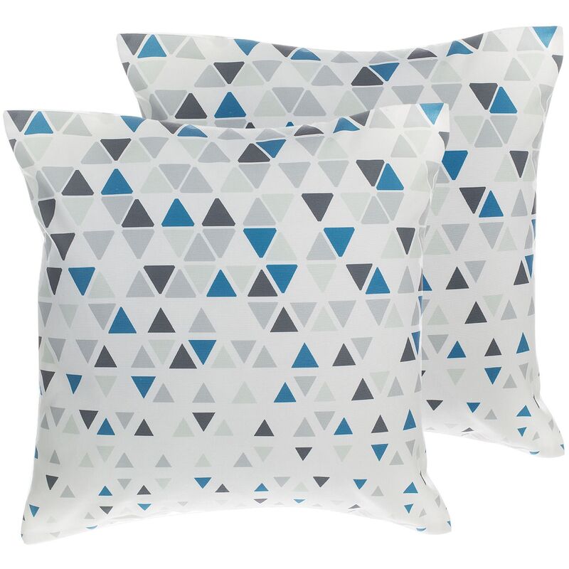 Beliani - Set of 2 Scatter Cushions Blue and Grey Geometric Pattern 45 x 45 cm Cleome