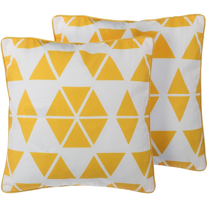 Set Of 2 Throw Pillows Polyester Geometric Pattern Cushions 45X45cm Yellow Pansy - Yellow